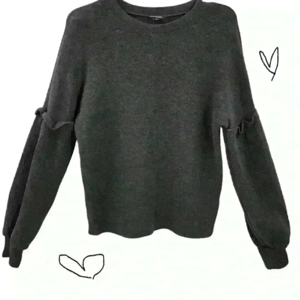 Club Monaco Dark Gray Ruffle Sleeve Sweatshirt Top size S